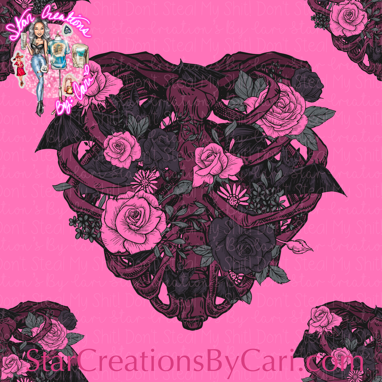 Goth - Skeleton Rose Seamless